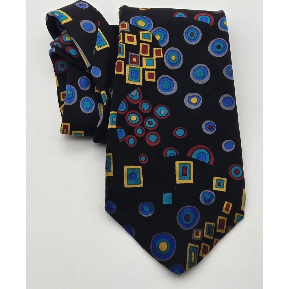 Pattinni Omo Italian Silk Tie Men Circle Square Pattern Neckwear 57x3.5 USA Made